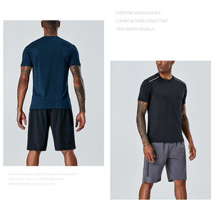 T-shirts de sport pour hommes, respirants, à broderies, logo personnalisé, tricotés, à rayures réfléchissantes, séchage rapide, fitness, gym - Product Image 5