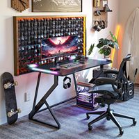 AJUNION 40 pouces lumières LED bureau de jeu bureau d'ordinateur en forme de Z Gamer poste de travail Table de jeu Surface en fibre de carbone PC Gamer bureau