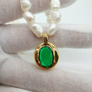 Ins naturale irregolare perla d'acqua dolce catena clavicola all'ingrosso retrò smeraldo perline collana donne - Product Image 6