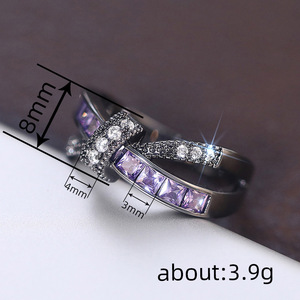Bague en améthyste avec nœud papillon T0312 pour femme, en alliage de métal précieux, sertie de pierres précieuses rondes taille brillant, pour un usage quotidien - Product Image 4
