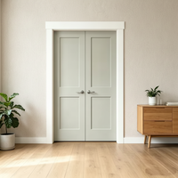 Portes françaises pré-montées à 2 panneaux carrés de style Shaker en bois simple pour intérieur