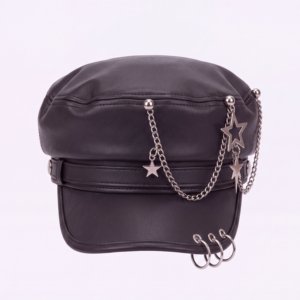 Béret Vintage Style Punk en Similicuir Ajustable avec Chaîne Décorative – Casquette Tendance Premium – Fabricant OEM ODM - Product Image 6