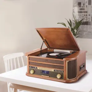 CD/USB/SD/カセット/ラジオ付きアンティーク蓄音機古いレコードプレーヤーターンテーブル