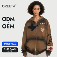 Sweat à capuche zippé pour homme avec logo personnalisé, effet délavé, imprimé graphique vintage, streetwear, coton lourd, OEM ODM
