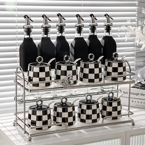 Set di accessori da cucina di lusso leggero porta attrezzi ripiano domestico con vasetto di spezie in ceramica e vasetto di vetro olio - Product Image 5