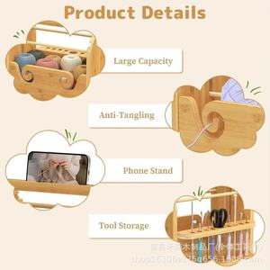 Wooden Yarn Rack Solid Wood Knitting Spool Holder With Phone Stand Craft Storage Organizer For <b>Crochet</b> <b>Hooks</b> And Yarn - Product Image 2