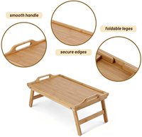 Plateau de lit en bois d'acacia FSC&BSCI pour manger, plateaux de petit-déjeuner avec pieds pliables
