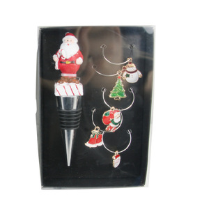 Christmas Wine Stopper And Glass Ring 5 Piece Set Plastic Bottle Christmas Decor For Wine Bottles - Product Image 5