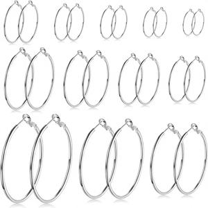 Lot de 12 paires de boucles d'oreilles créoles en acier inoxydable pour femmes et filles, 12 tailles (10-70 mm), ensemble de boucles d'oreilles étanches - Product Image 1