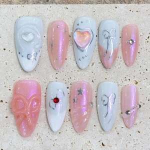 ทำมือวันวาเลนไทน์หัวใจแมวตาโลงศพกดบนเล็บโรแมนติกปกเต็มรูปแบบเล็บปลอมเคล็ดลับการตกแต่งเล็บหวาน - Product Image 4