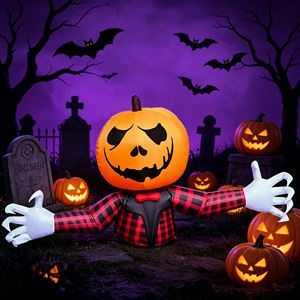 Décoration gonflable d'Halloween <span class=keywords><strong>de</strong></span> 1,80 m : Bonhomme Citrouille Extérieur Lumineux à LED, Épouvantail Jack O'Lantern pour Jardin et Fêtes - Product Image 4