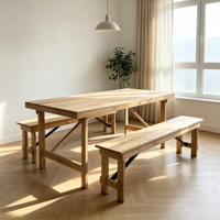 Ensemble table et banc à monter soi-même en pin massif, style moderne et minimaliste, pour salle à manger et cantine