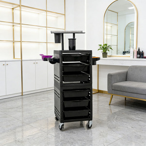 Nouvelle charrette de salon professionnelle en plastique noir moderne à 4 roues avec 6 tiroirs pour usage en salon - Product Image 4