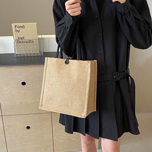Customized logo Jute Tote Bag Eco-friendly Shopping Bag with Zipper Large Capacity Tote Bag - Product Image 2