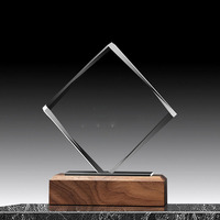 Trofeo de Cristal Grabado Personalizado al por Mayor, Placa con Base de Madera, Medalla de Cristal en Blanco para Ceremonias, Recuerdos y Honores