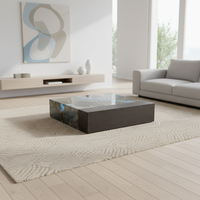 Table basse moderne en marbre de jade bleu avec cadre en bois, best-seller, pour hôtel, salon