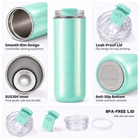 Gobelet isotherme à double paroi en acier inoxydable avec finition nacrée, couvercle rabattable, 280 ml, 500 ml, tasse à café de voyage isolée
