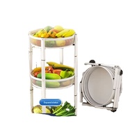 Chariot de rangement rotatif à 3 niveaux en métal à roulettes pour cuisine, fruits, légumes, collations, garde-manger, salon, maison - Vente en gros