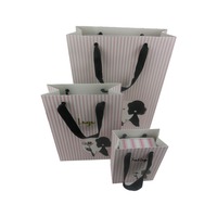 Sacs de luxe à poignée en ruban et œillets, avec logo personnalisé imprimé, rayures roses et noires, laminés, pour cadeaux, très demandés