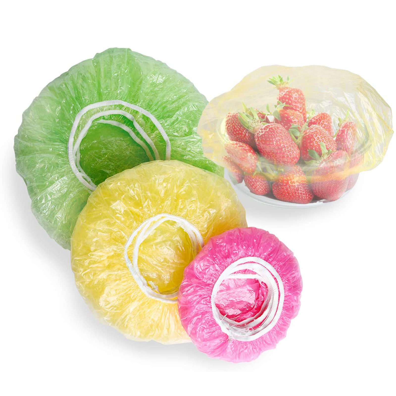 Custom 100 PCS Color Disposable Clear Fresh Keeping Table Plate Covers Plastic Food Film Cling Bowl Cover Lid For Food