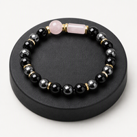 Ensemble de bracelets tendance en pierre naturelle pour femmes et hommes, 4 pièces, faits à la main, extensibles, onyx, hématite, quartz rose, œil de tigre