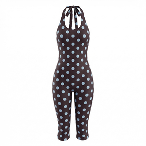 วิวิบลุค J26JP088 จั๊มสูทฤดูร้อนสำหรับผู้หญิงใหม่ลายจุดพิมพ์ลายแขนกุดผูกเชือกทรงสลิมฟิตกางเกงครอปจั๊มสูทชิ้นเดียว - Product Image 5