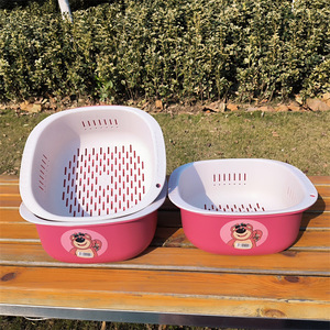 Cesta de Drenaje de Doble Capa, Tamaño Mediano, Apilable, para Almacenamiento en la Cocina, para Lavar Frutas y Verduras, de Plástico, Forma Cuadrada - Product Image 3