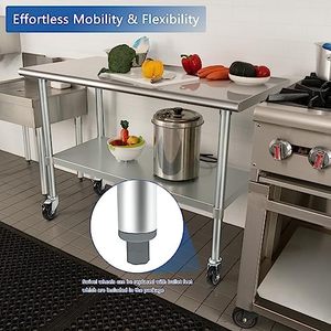 Table de travail commerciale en acier inoxydable NSF avec roulettes, 48"x24", table de préparation robuste avec étagère inférieure - Product Image 5