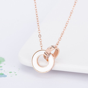 Rose Gold <b>Interlocking</b> Circle <b>Necklace</b> Stainless Steel Geometric Pendant Gift Jewelry - Product Image 1