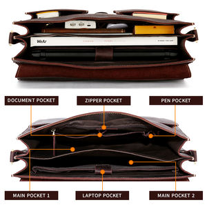 カスタムビジネスラップトップヴィンテージ牛革本革ショルダークロスボディメッセンジャーバッグクレイジーホースレザーブリーフケース男性用 - Product Image 4