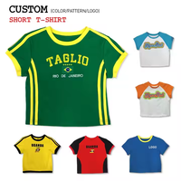 Y2k bébé t-shirt côtes tricot débardeur personnalisé haut court solide recadrée t-shirt femmes Vintage à manches courtes contraste couleur culture brésil T-Shirts