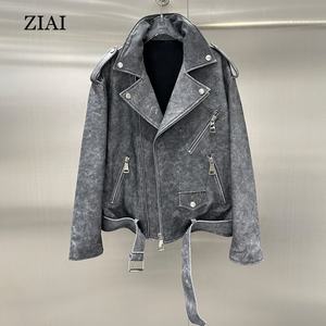 جاكيت جلد للدراجات النارية للنساء بالجملة مقاس كبير جاكيت جلد مغسول من مادة صناعية جاكيت جلد مولي مي - Product Image 2