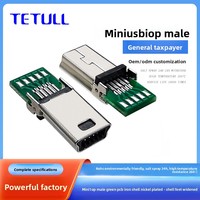 Connecteur MINI USB 10P mâle personnalisé en usine, type sandwich avec PCB, 10 points de soudure