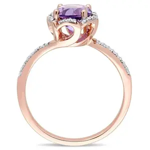 High Quality Amethyst Rose Gold Amethyst Ring With Diamond Round Amethyst Crystal Gems