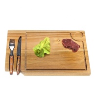 Planche à découper en bois de Koa épaisse carrée Hope Far, en plastique PP écologique, réutilisable, certifiée LFGB, épaisseur 2,0 cm, avec ensemble couteau et fourchette à steak