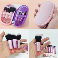 Lot de 10 Pinceaux de Maquillage de Voyage à Manche Court, Kit Complet Outils de Maquillage Professionnels avec Étiquette Privée, Mini Set avec Trousse