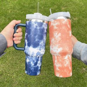 Large Capacity Beer Mug Water Bottle <b>40oz</b> Ocen Blue Mugs Vacuum Insulated Tie-Dye Stainless Steel <b>Tumbler</b> <b>with</b> <b>Handle</b> and Straw - Product Image 4