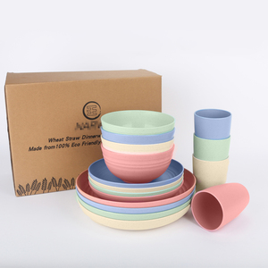Factory Direct 16pcs Tableware Set For Kids BPA Free Biodegradable Wheat Straw Plastic Dinnerware Set