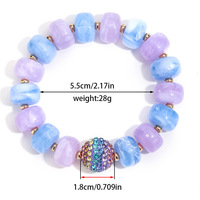 Bracelet extensible bohème multicolore en perles acryliques avec billes en zircon CZ et strass, ajustable pour femme