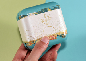 Caja de hojalata cuadrada con diseño tradicional chino, con tapa, acabado brillante, impresión offset, envase metálico para alimentos. - Product Image 1