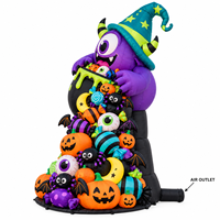 Monstre gonflable violet à un œil avec chapeau de sorcière pour Halloween, monstre empilable avec citrouilles et chauves-souris pour la décoration de jardin extérieur et de fête