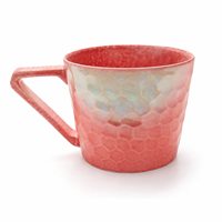 Mug en céramique rose corail avec glaçure réactive, 475 ml, motif nid d'abeille martelé, pour café, thé, bière, avec poignée géométrique, sans BPA