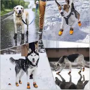 ZYZPET Booties Anjing dengan Tali Reflektif Anti Slip Sol Karet-Sepatu Bot Salju Musim Dingin Anjing Hangat-Sepatu Bot Mendaki Anjing Nyaman