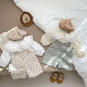 Bebek askısı pantolon moda çiçek kayış Capris + gömlek 2 parça Set yüksek kaliteli bebek giyim