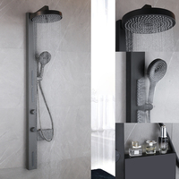 Robinet de douche mural en acier inoxydable cuivre noir mat brossé au design moderne, barre coulissante, 1 poignée, valve en céramique, jet de pluie numérique