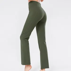 2022 New Arrival Wholesale Women's Black Flare Yoga Pants Bamboo Fiber Yoga Pants Pattern Custom Logo Loose Casual Pants