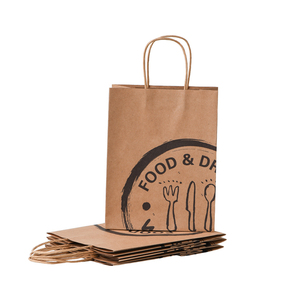 Bolsas de papel kraft marrón con asa, bolsas de papel para comida para llevar con su propio logotipo, venta al por mayor - Product Image 2