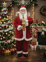 Père Noël musical électrique animé de 130 cm, jouet saxophoniste, décoration de Noël pliable et rétractable avec capteur de mouvement