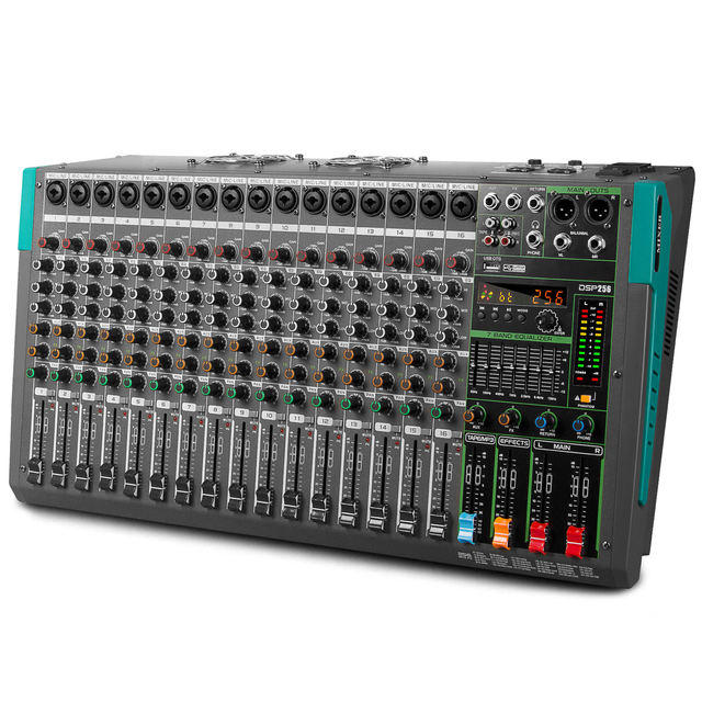 AT16D 16-Channel 2X1000W Powered Audio Mixer, 256 DSP Effects Professional Mixer for DJ Stage Studio Live PA System
