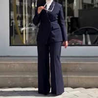 Ensemble de bureau deux pièces pour femme, automne, anti-rides, velours, coupe classique, blazer structuré à manches longues et pantalon droit